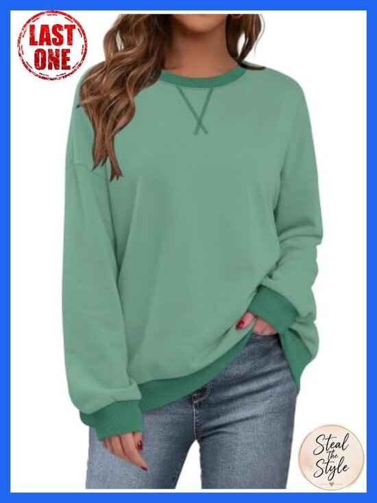 Tops - Womens Crewneck Long Sleeve Pullover Sweatshirt Cotton Blend